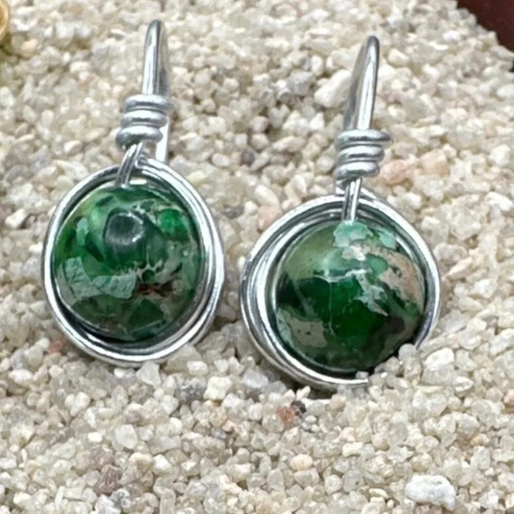 ICONS + Green turquoise  dangle spheres silver earrings